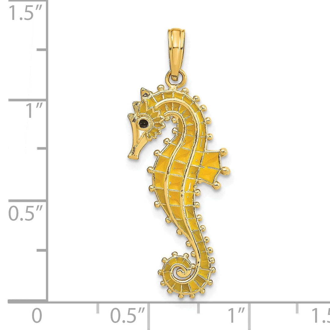 Lovely Rita's Pendants & Charms 14k Yellow Gold 3-Dimensional Textured Polished Black Enameled Eye Finish Mens Seahorse Charm Pendant