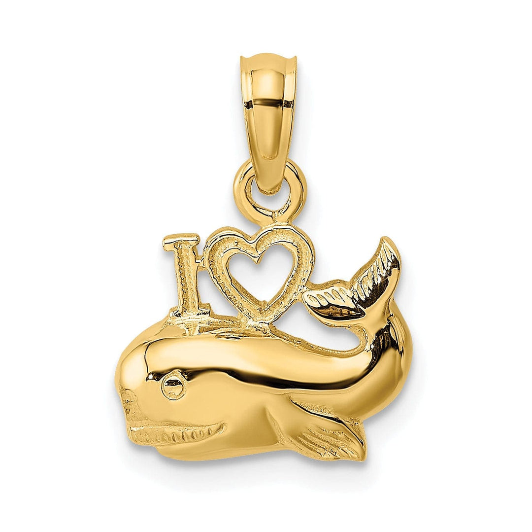 Lovely Rita's Pendants & Charms 14K Yellow Gold 3-Dimensional Textured Polished Finish I HEART Design Whale Charm Pendant