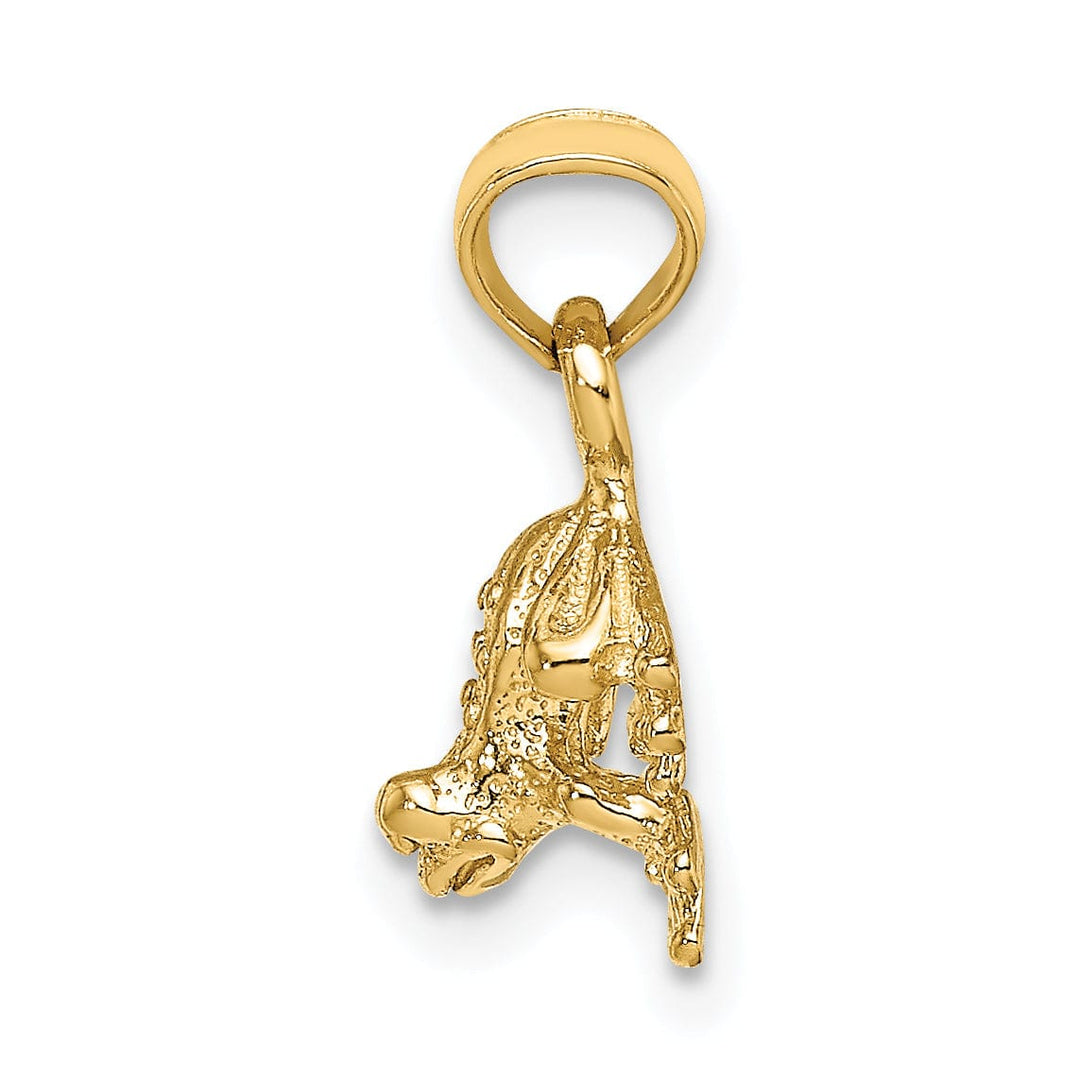 Lovely Rita's Pendants & Charms 14K Yellow Gold 3-Dimensional Textured Polished Finish Mini Frog Facing Down Design Charm Pendant