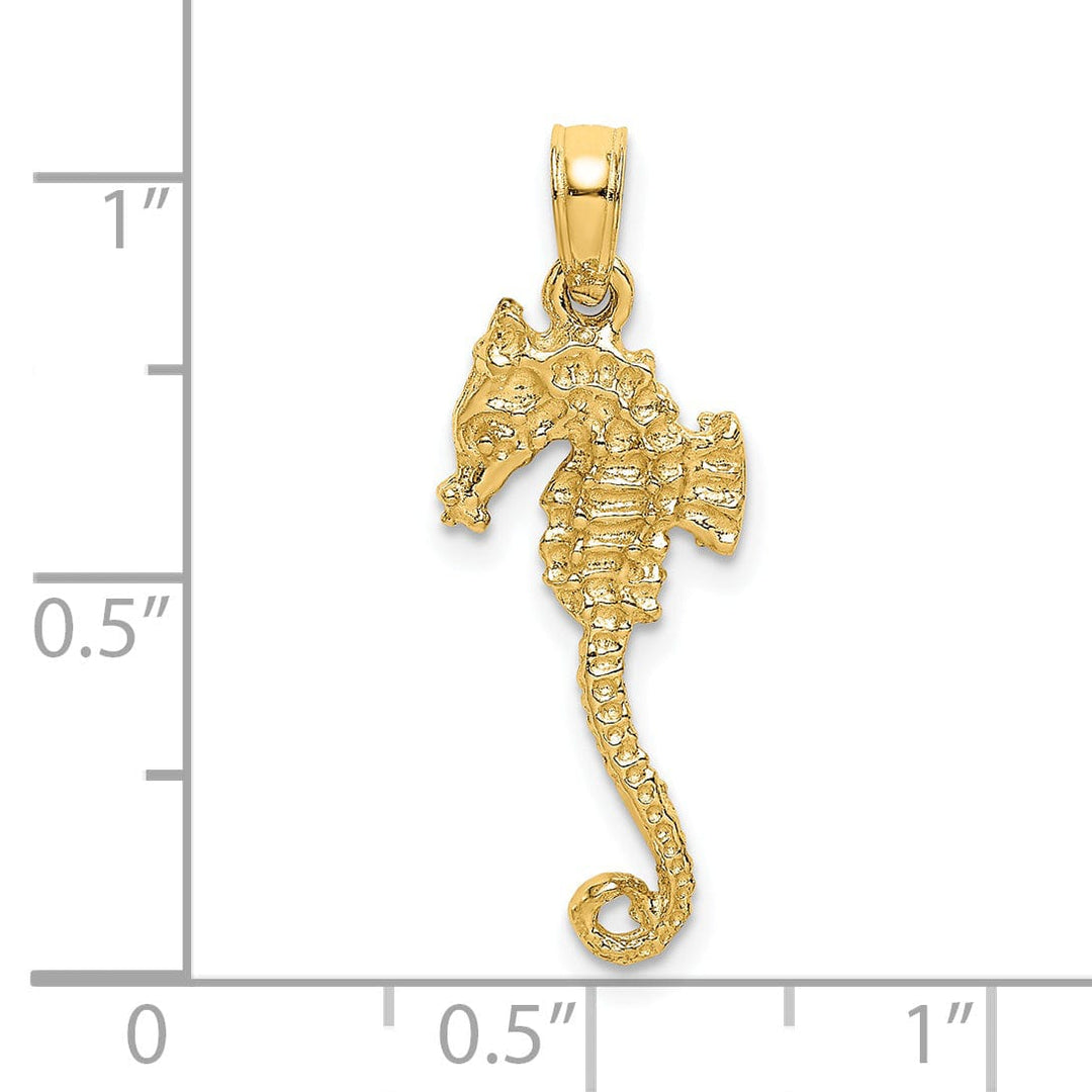 Lovely Rita's Pendants & Charms 14k Yellow Gold 3-Dimensional Textured Polished Finish Seahorse Charm Pendant