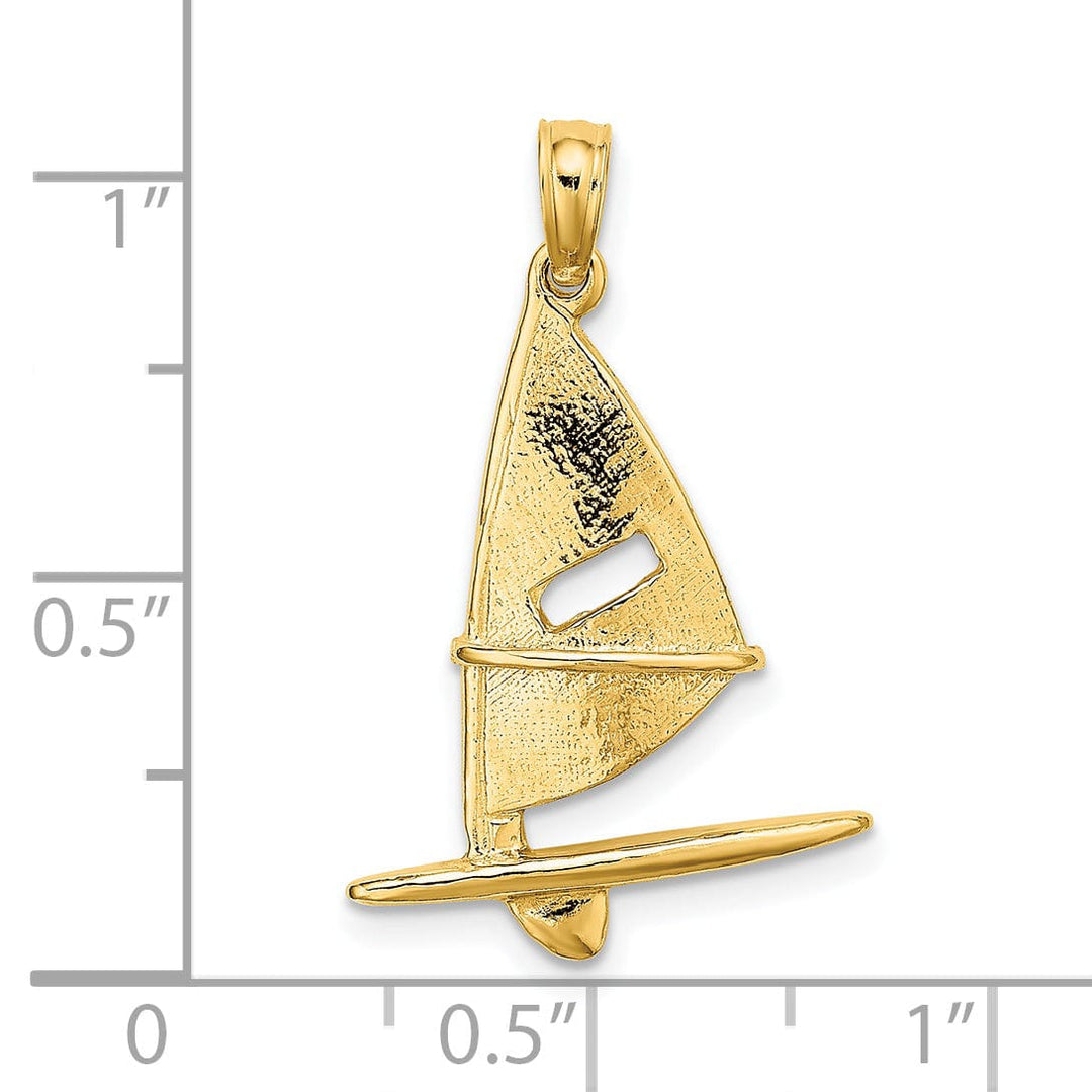 Lovely Rita's Pendants & Charms 14K Yellow Gold 3-Dimensional Textured Polished Finish Windsail Surfing Board Charm Pendant