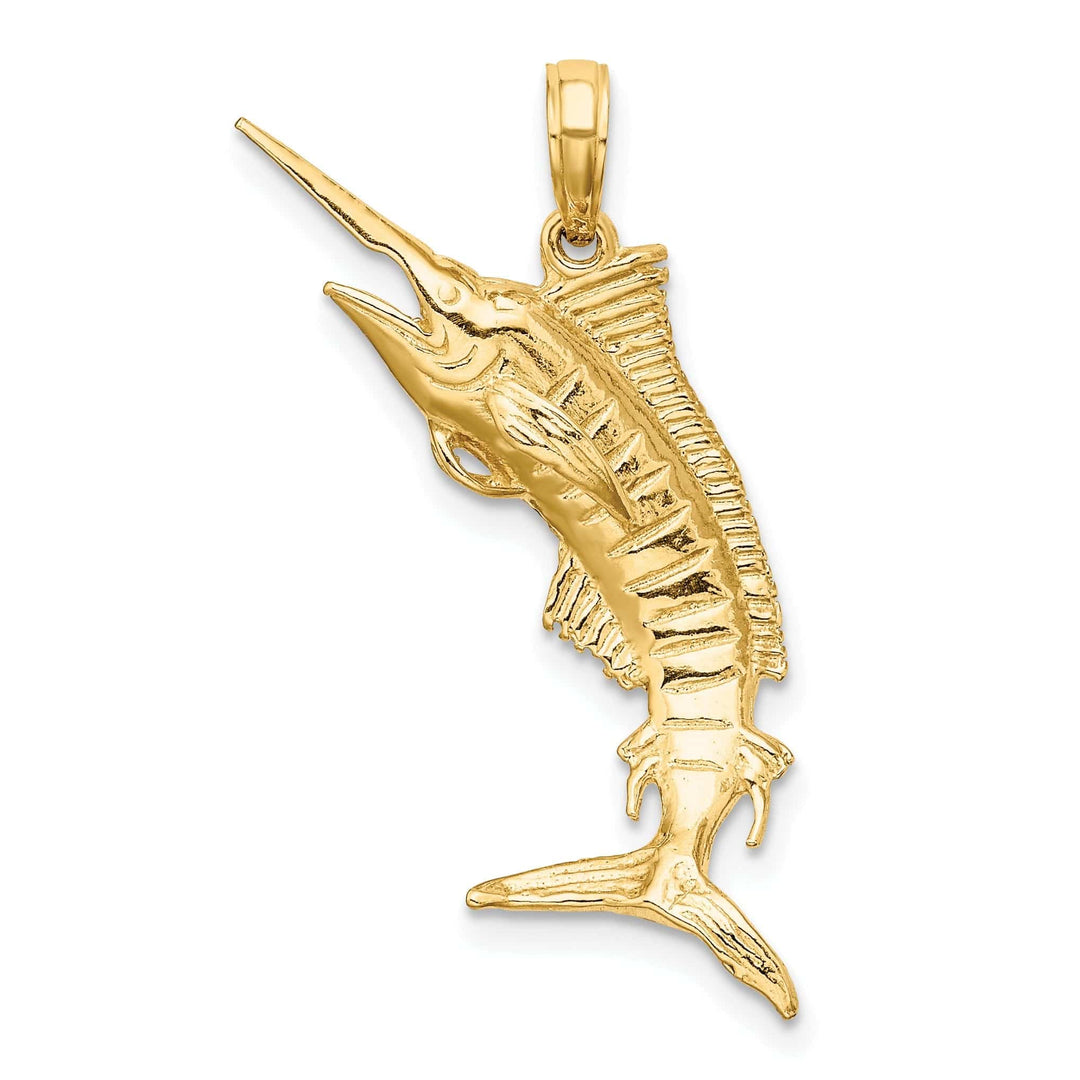Lovely Rita's Pendants & Charms 14K Yellow Gold 3-Dimensional Textured Polished Satin Finish Blue Marlin Fish Charm Pendant