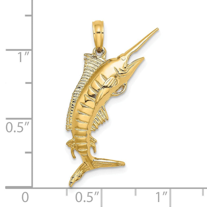 Lovely Rita's Pendants & Charms 14K Yellow Gold 3-Dimensional Textured Polished Satin Finish Blue Marlin Fish Charm Pendant