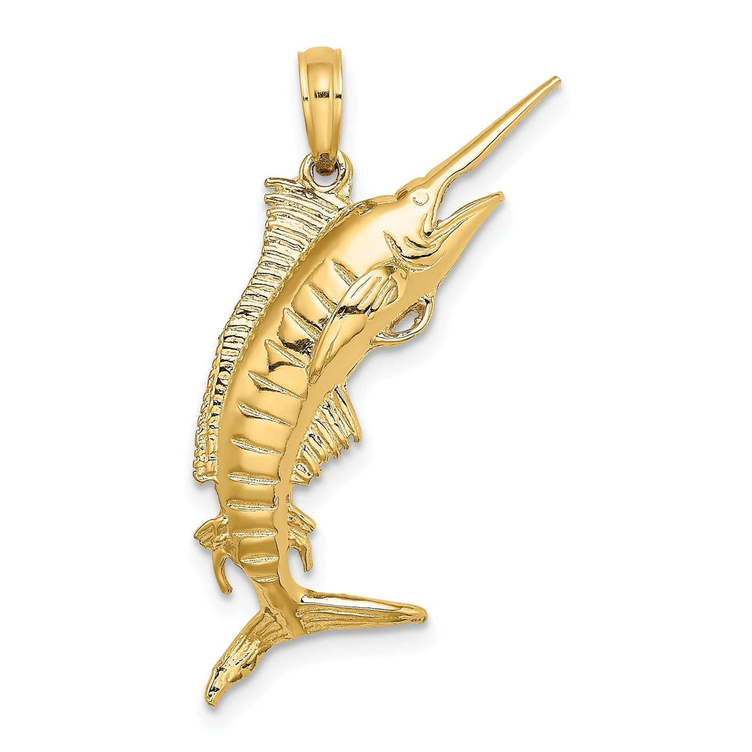 Lovely Rita's Pendants & Charms 14K Yellow Gold 3-Dimensional Textured Polished Satin Finish Blue Marlin Fish Charm Pendant
