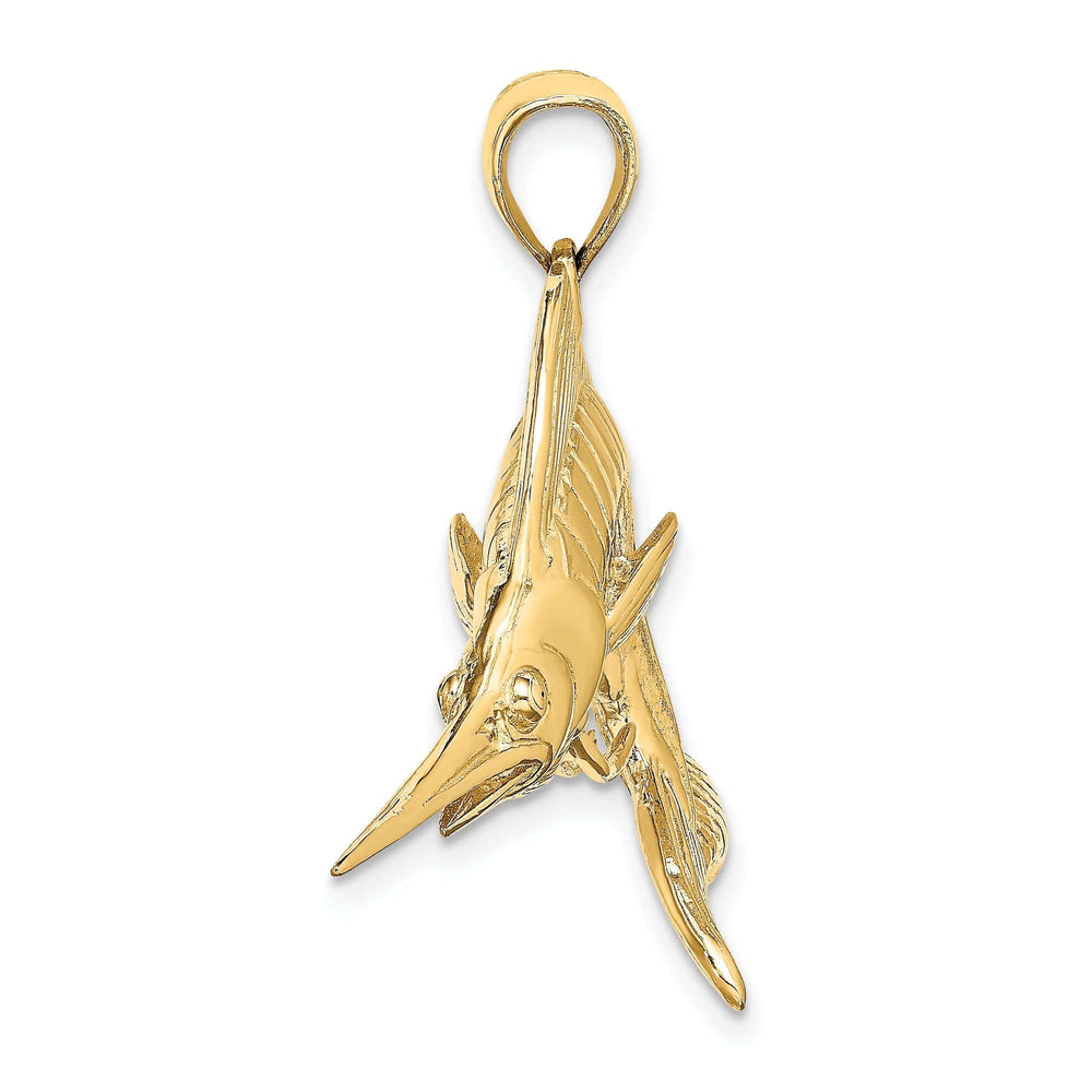 Lovely Rita's Pendants & Charms 14K Yellow Gold 3-Dimensional Textured Polished Satin Finish White Marlin Fish Charm Pendant