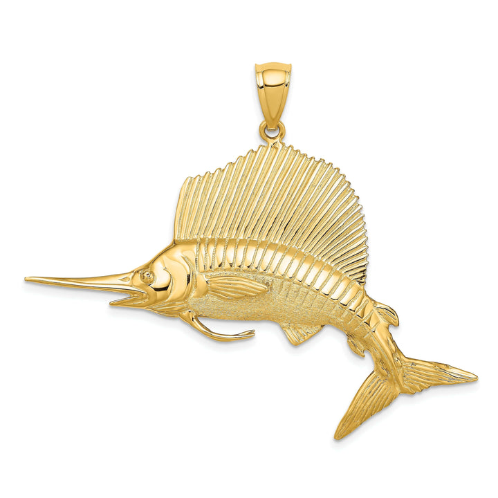 Lovely Rita's Pendants & Charms 14K Yellow Gold 3-Dimensional Textured Polished Satin FinishBlue Marlin Fish Charm Pendant