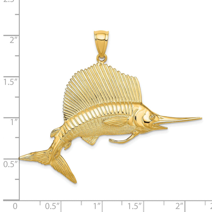 Lovely Rita's Pendants & Charms 14K Yellow Gold 3-Dimensional Textured Polished Satin FinishBlue Marlin Fish Charm Pendant