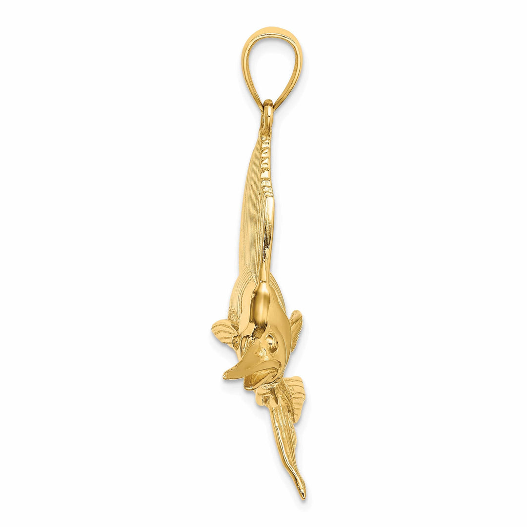 Lovely Rita's Pendants & Charms 14K Yellow Gold 3-Dimensional Textured Polished Satin FinishBlue Marlin Fish Charm Pendant