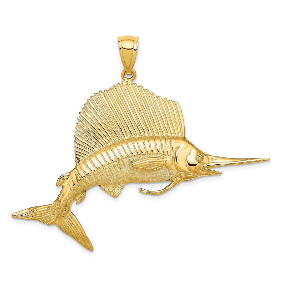 Lovely Rita's Pendants & Charms 14K Yellow Gold 3-Dimensional Textured Polished Satin FinishBlue Marlin Fish Charm Pendant