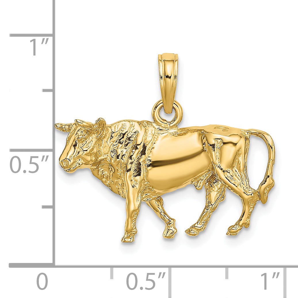 Lovely Rita's Pendants & Charms 14K Yellow Gold 3-Dimentional Polished Finish Bull with Horns Charm Pendant