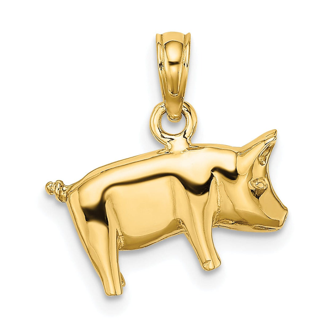 Lovely Rita's Pendants & Charms 14K Yellow Gold 3-Dimentional Polished Finish Pig with Curly Tail Charm Pendant