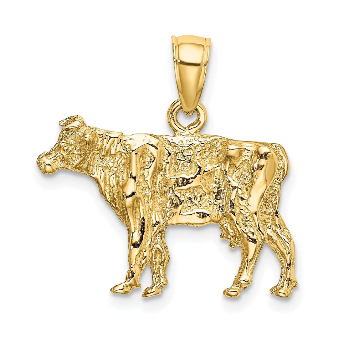 Lovely Rita's Pendants & Charms 14K Yellow Gold 3-Dimentional Textured Polished Finish Cow Charm Pendant