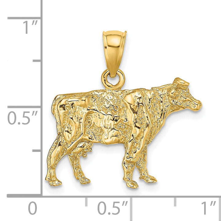 Lovely Rita's Pendants & Charms 14K Yellow Gold 3-Dimentional Textured Polished Finish Cow Charm Pendant