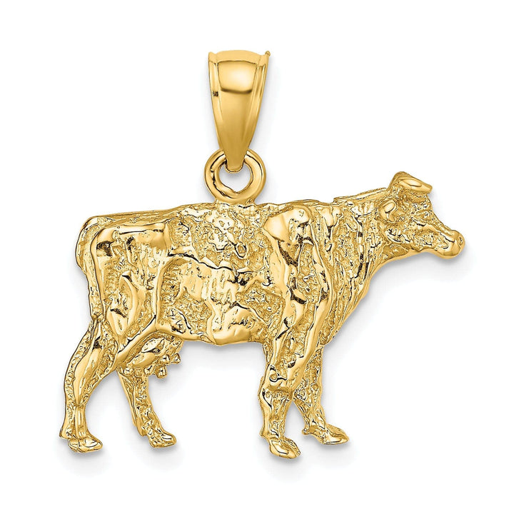 Lovely Rita's Pendants & Charms 14K Yellow Gold 3-Dimentional Textured Polished Finish Cow Charm Pendant