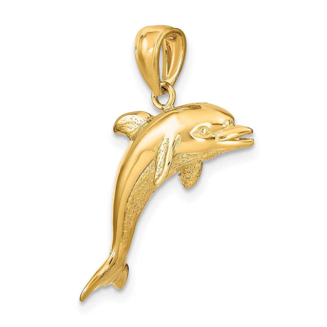 Lovely Rita's Pendants & Charms 14k Yellow Gold 3D Solid Casted Polished and Textured Finish Jumping Dolphin Charm Pendant