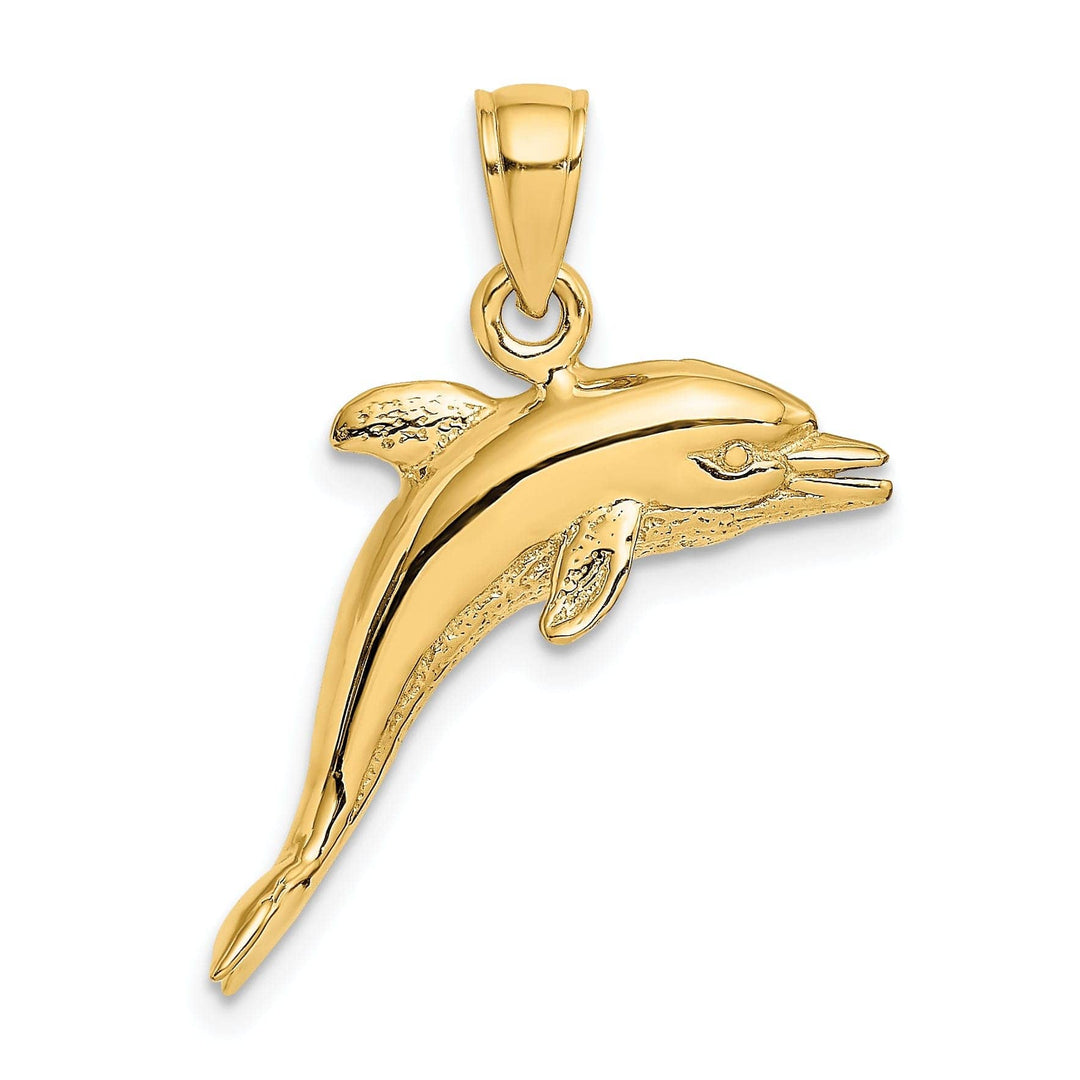 Lovely Rita's Pendants & Charms 14k Yellow Gold 3D Solid Casted Polished and Textured Finish Jumping Dolphin Charm Pendant