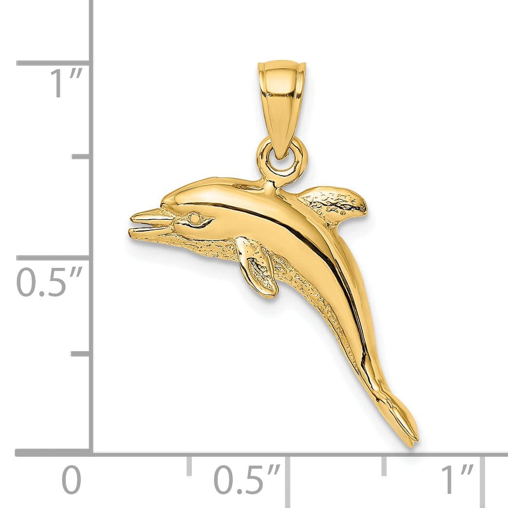 Lovely Rita's Pendants & Charms 14k Yellow Gold 3D Solid Casted Polished and Textured Finish Jumping Dolphin Charm Pendant