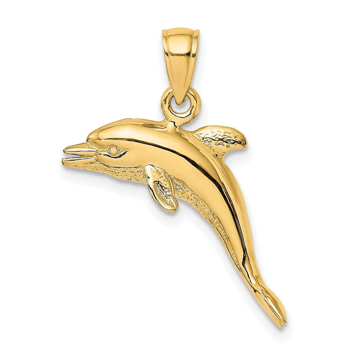 Lovely Rita's Pendants & Charms 14k Yellow Gold 3D Solid Casted Polished and Textured Finish Jumping Dolphin Charm Pendant