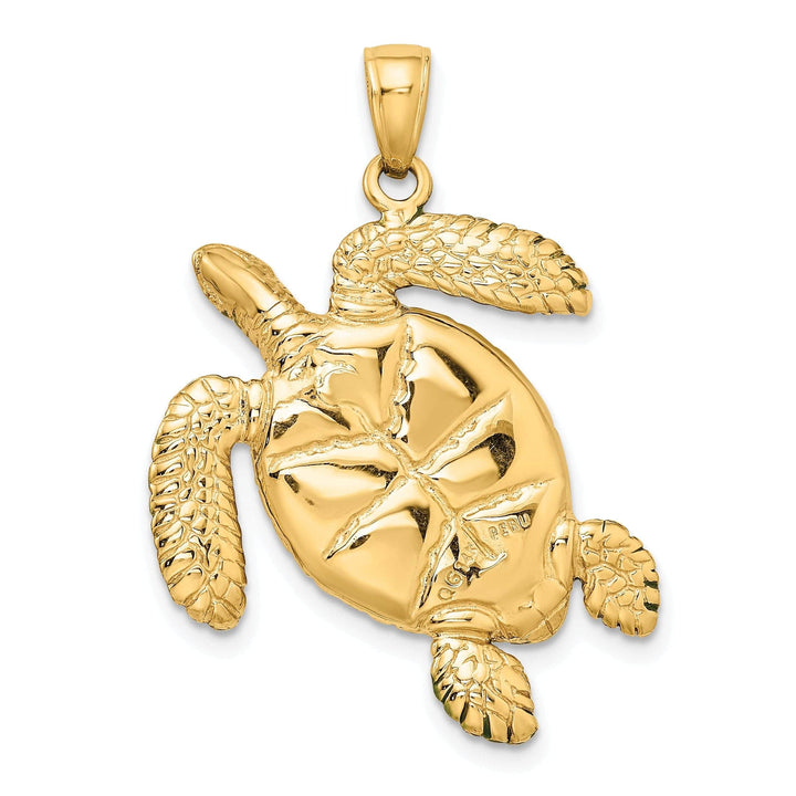 Lovely Rita's Pendants & Charms 14k Yellow Gold 3D Solid Casted Textured and Polished Finish Enameled Sea Turtle Charm Pendant