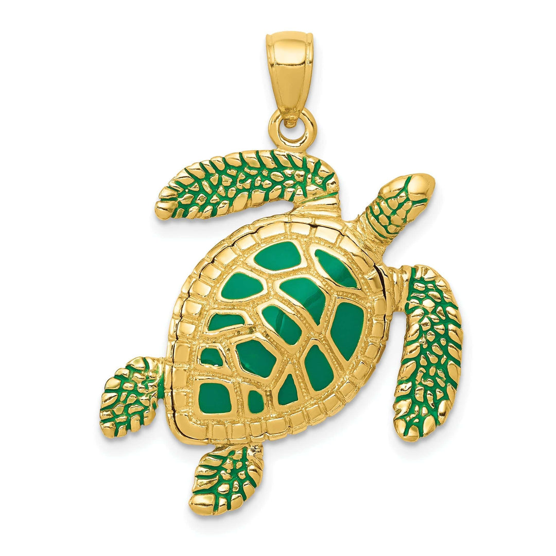 Lovely Rita's Pendants & Charms 14k Yellow Gold 3D Solid Casted Textured and Polished Finish Enameled Sea Turtle Charm Pendant
