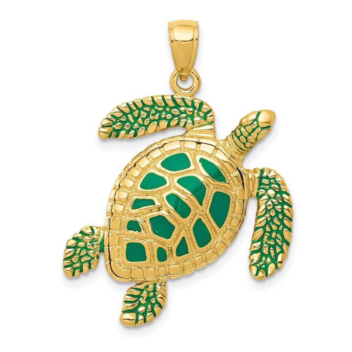 Lovely Rita's Pendants & Charms 14k Yellow Gold 3D Solid Casted Textured and Polished Finish Enameled Sea Turtle Charm Pendant