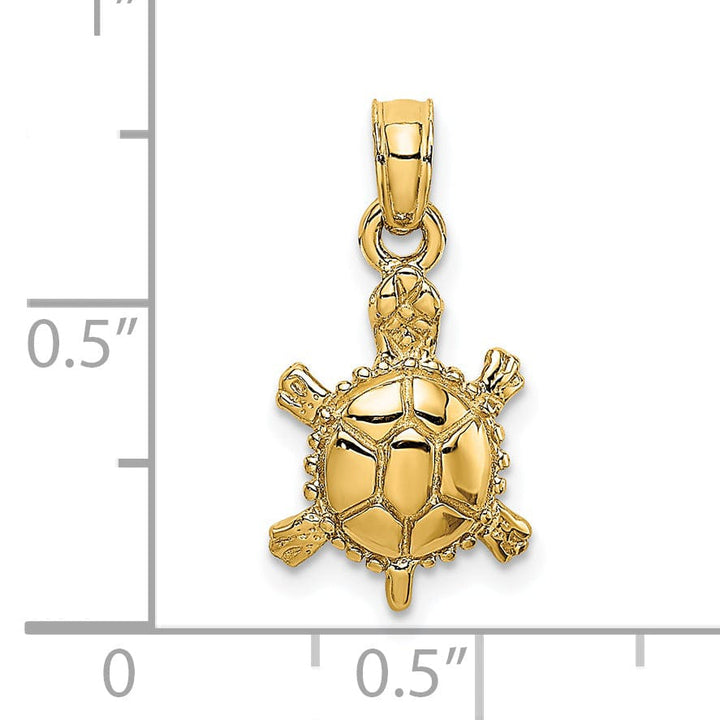 Lovely Rita's Pendants & Charms 14K Yellow Gold 3D Solid Casted Textured and Polished Finish Land Turtle Charm Pendant