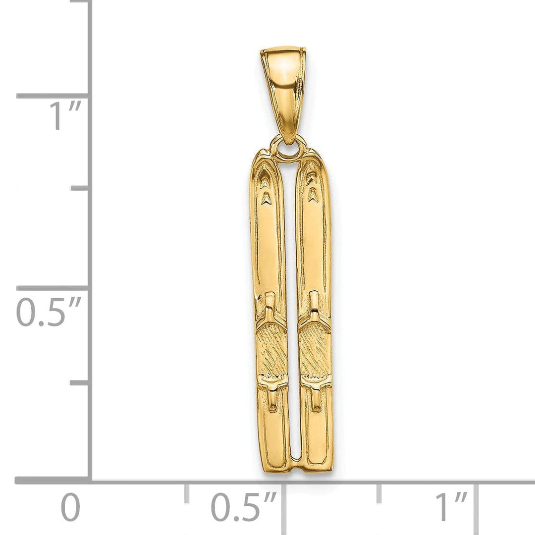 Lovely Rita's Pendants & Charms 14k Yellow Gold 3D Two Snow Skis Charm Pendant
