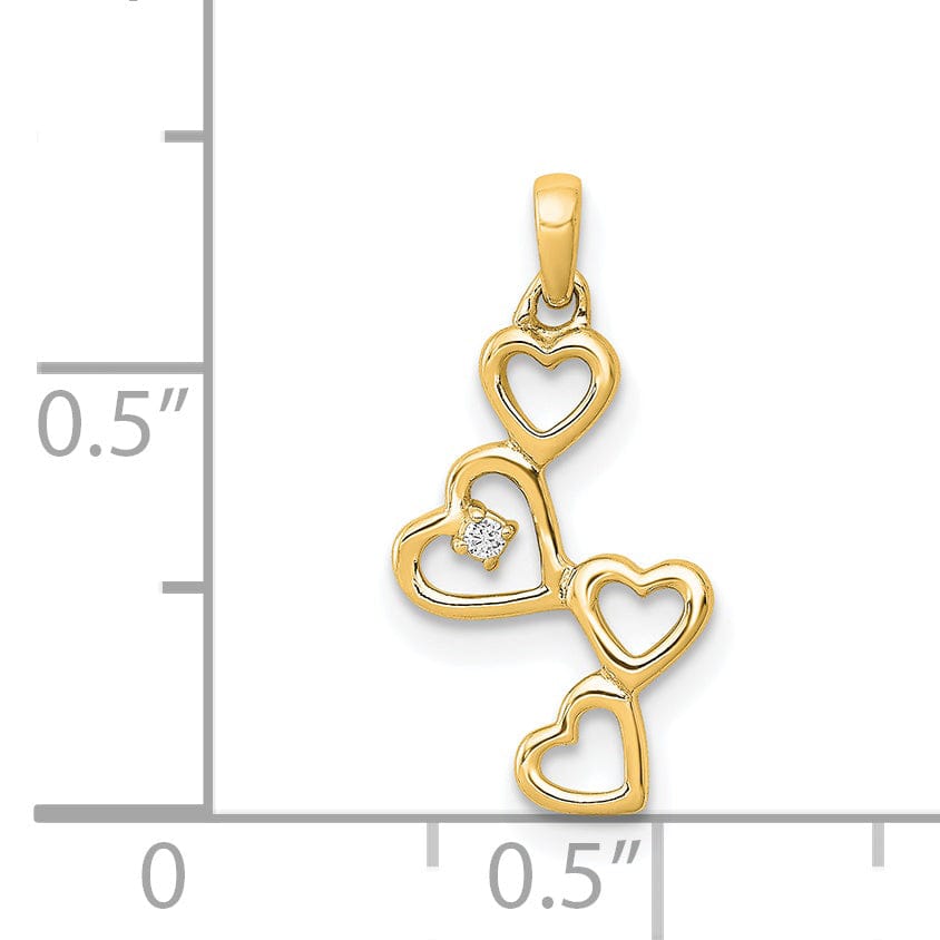 Lovely Rita's Pendants & Charms 14k Yellow Gold 4-Heart Design with 0.01 CT Diamond Pendant