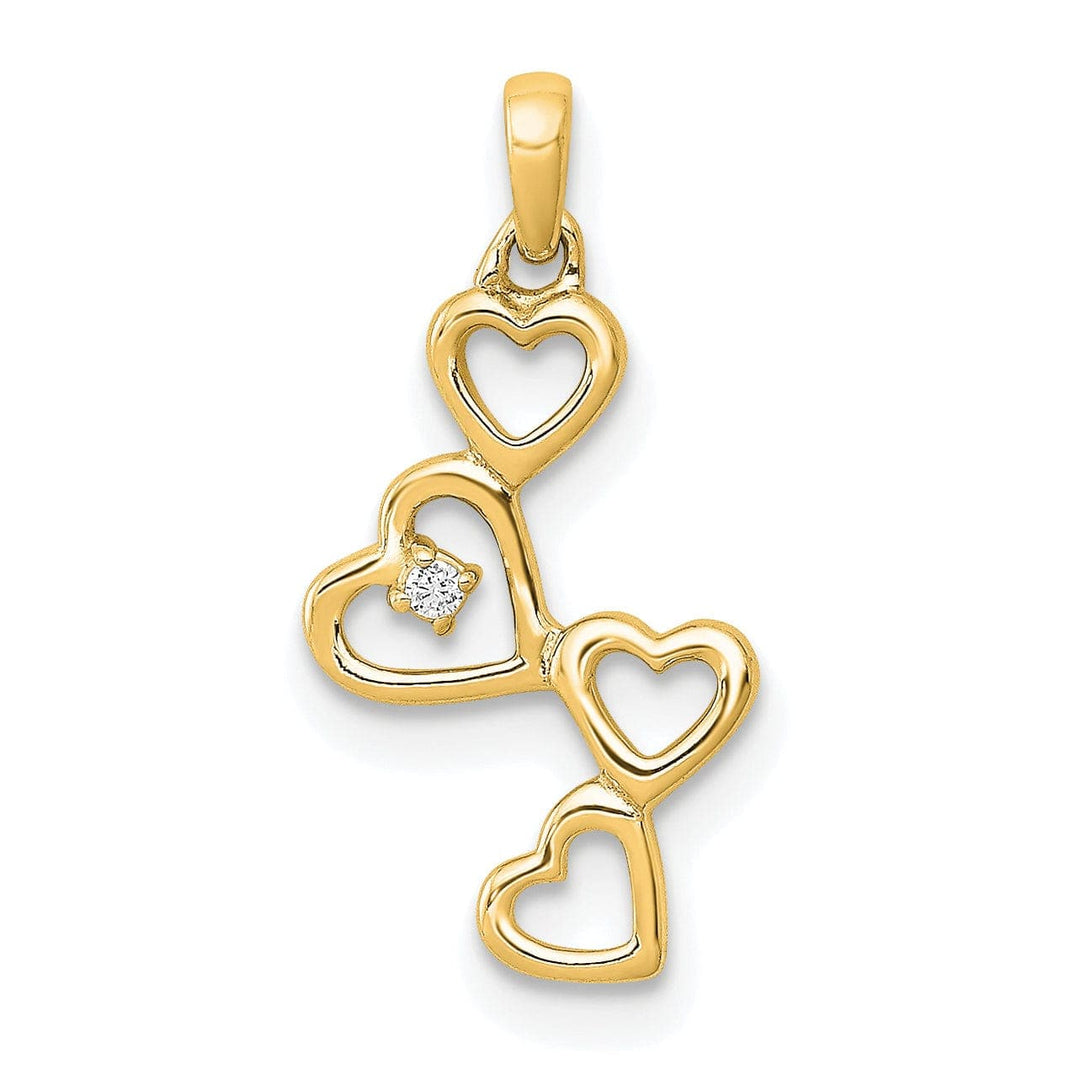 Lovely Rita's Pendants & Charms 14k Yellow Gold 4-Heart Design with 0.01 CT Diamond Pendant