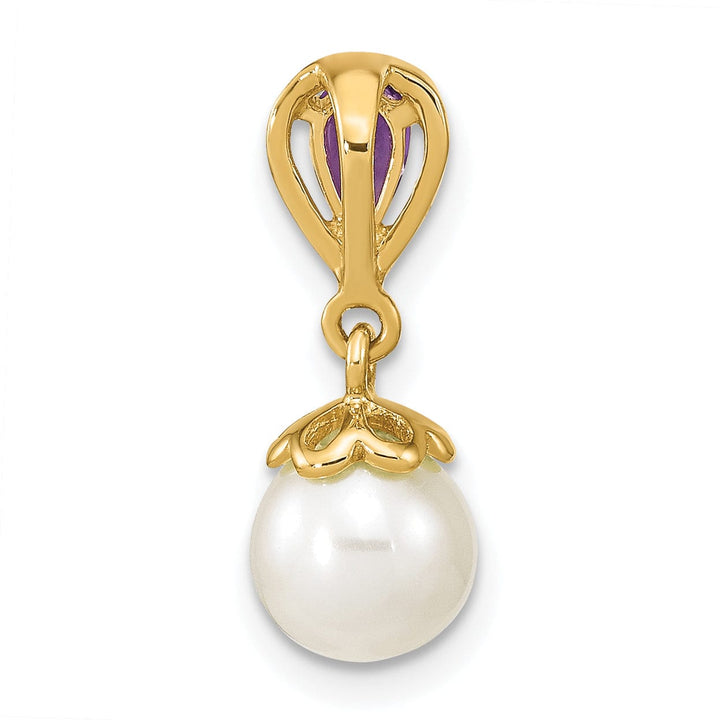 Lovely Rita's Pendants & Charms 14K Yellow Gold Amethyst Pearl Designer Pendant