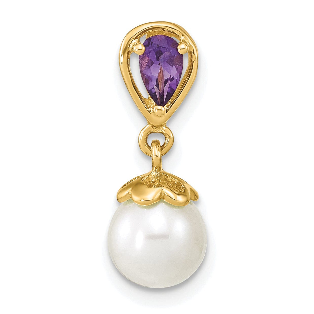 Lovely Rita's Pendants & Charms 14K Yellow Gold Amethyst Pearl Designer Pendant