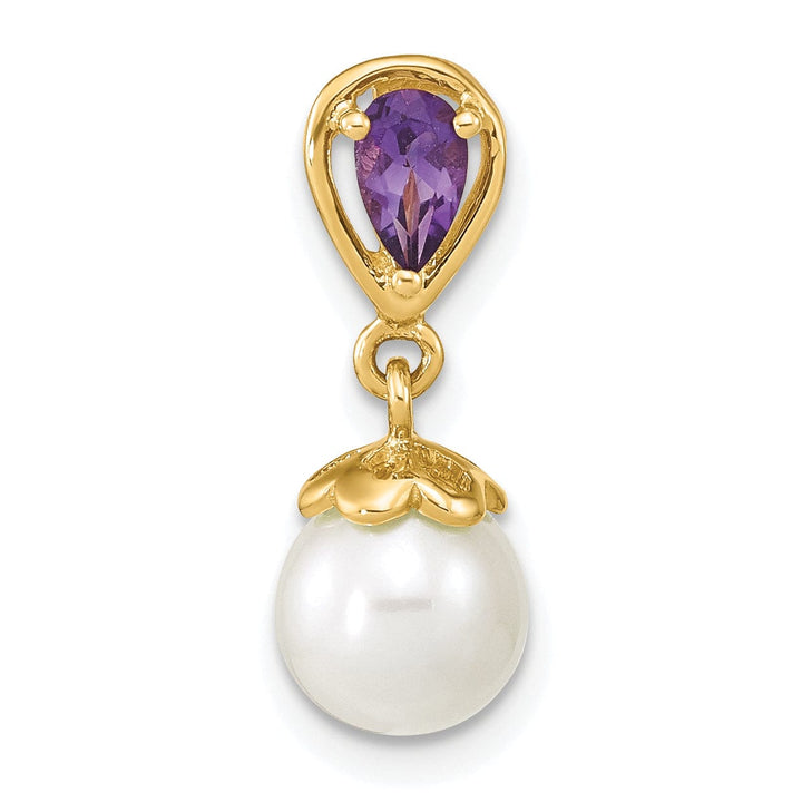 Lovely Rita's Pendants & Charms 14K Yellow Gold Amethyst Pearl Designer Pendant