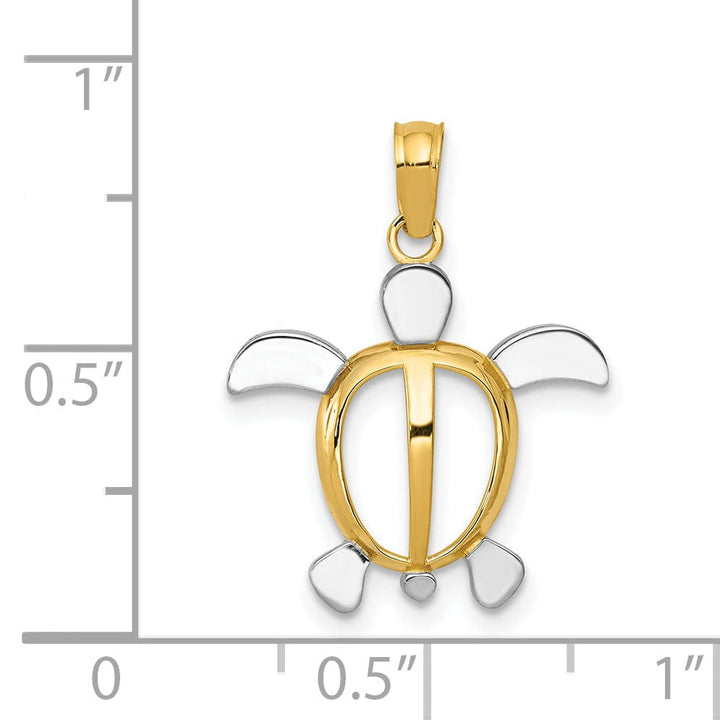 Lovely Rita's Pendants & Charms 14K Yellow Gold and Rhodium Solid Polished Finish Open Back Casted Men's Sea Turtle Charm Pendant