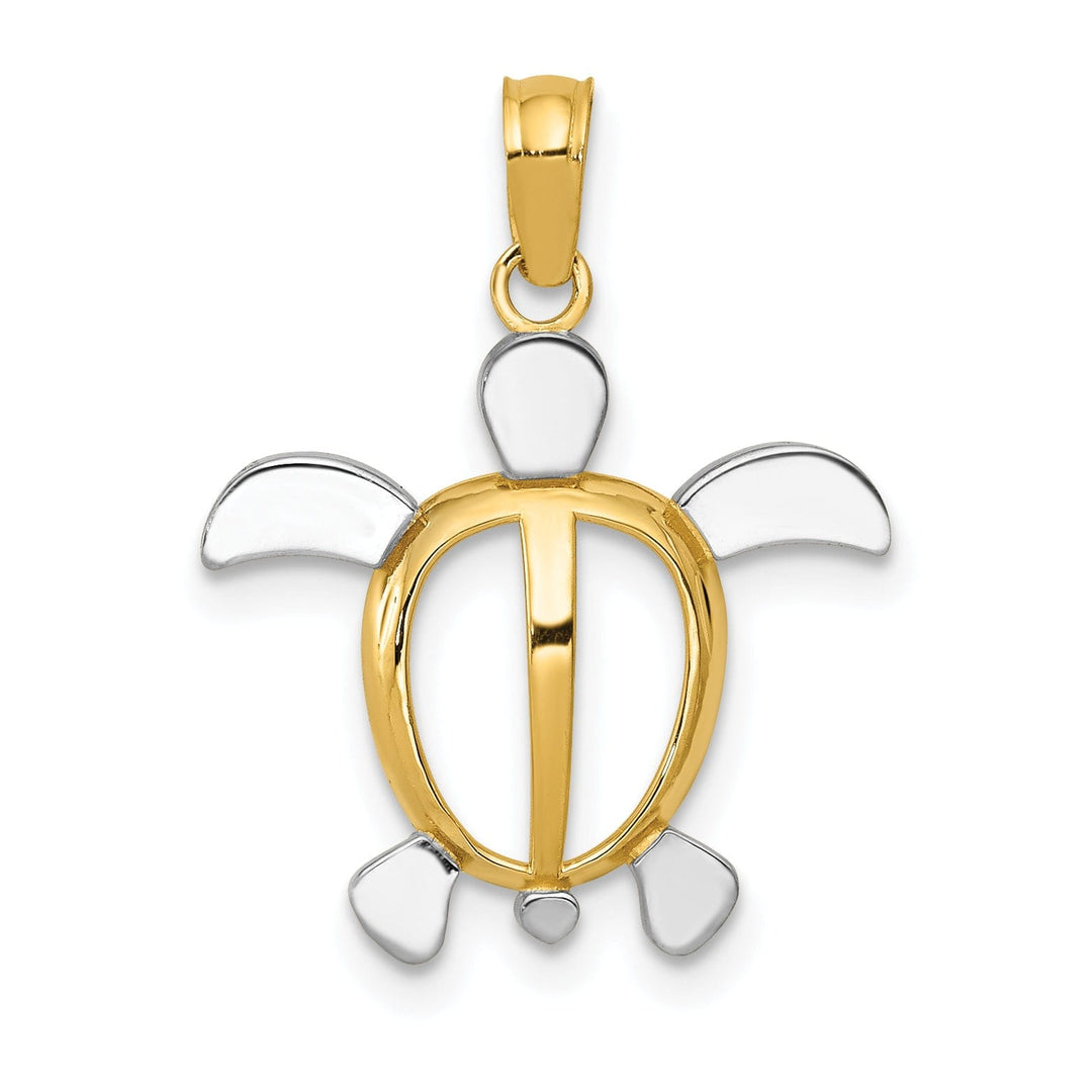 Lovely Rita's Pendants & Charms 14K Yellow Gold and Rhodium Solid Polished Finish Open Back Casted Men's Sea Turtle Charm Pendant
