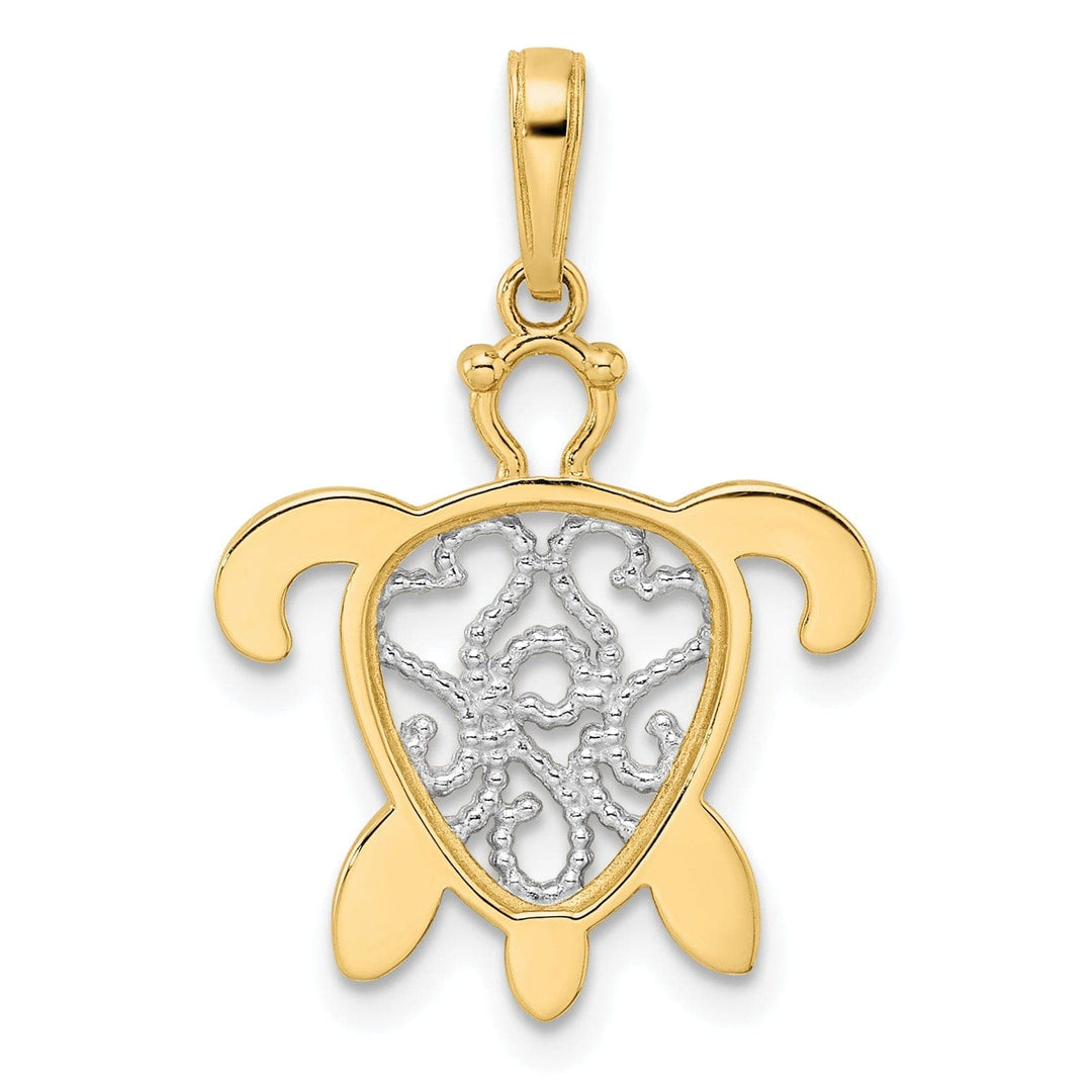 Lovely Rita's Pendants & Charms 14k Yellow Gold and White Rhodium Casted Diamond-cut Filigree Turtle Charm Pendant