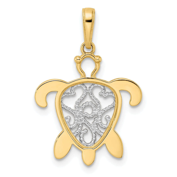 Lovely Rita's Pendants & Charms 14k Yellow Gold and White Rhodium Casted Diamond-cut Filigree Turtle Charm Pendant