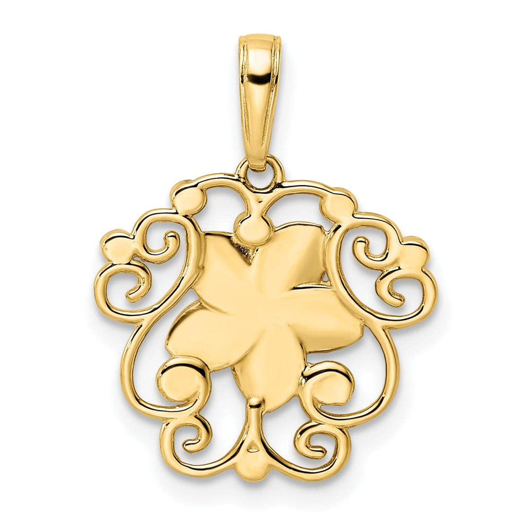 Lovely Rita's Pendants & Charms 14k Yellow Gold and White Rhodium Casted Flat Back Solid Polished Finish Diamond-cut Floral Charm Pendant