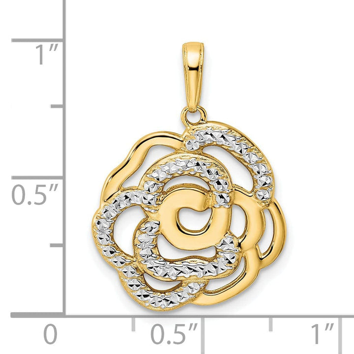 Lovely Rita's Pendants & Charms 14k Yellow Gold and White Rhodium Casted Open Back Diamond-cut Solid Polished Finish Flower Charm Pendant