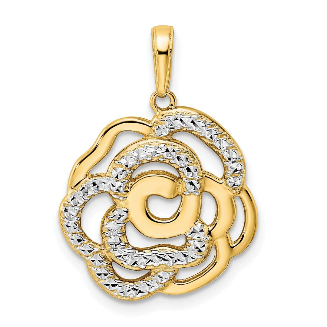 Lovely Rita's Pendants & Charms 14k Yellow Gold and White Rhodium Casted Open Back Diamond-cut Solid Polished Finish Flower Charm Pendant