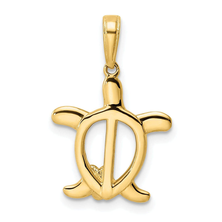 Lovely Rita's Pendants & Charms 14k Yellow Gold and White Rhodium Casted Solid Polished Finish Diamond-cut Turtle with Flower Charm Pendant