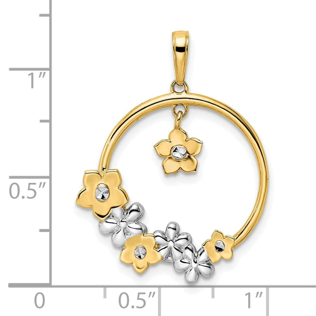 Lovely Rita's Pendants & Charms 14k Yellow Gold and White Rhodium Diamond-cut Casted Flat Back Polished Finish Flowers Charm Pendant