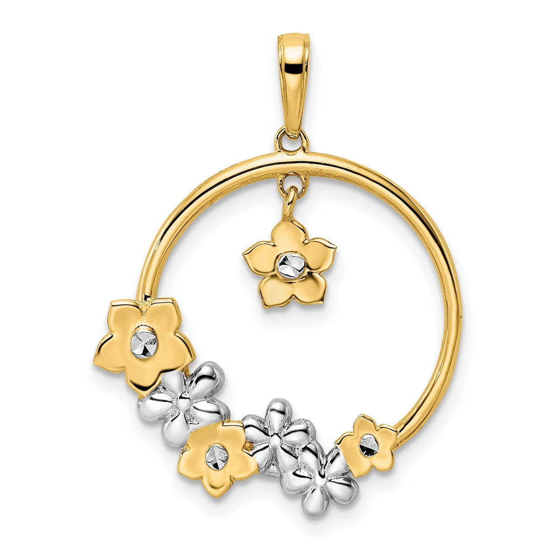 Lovely Rita's Pendants & Charms 14k Yellow Gold and White Rhodium Diamond-cut Casted Flat Back Polished Finish Flowers Charm Pendant