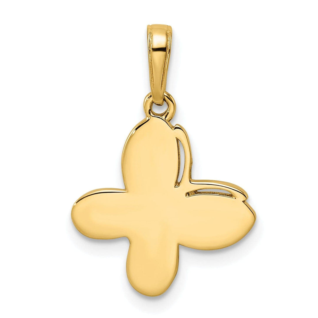 Lovely Rita's Pendants & Charms 14k Yellow Gold and White Rhodium Flat Back Casted Solid Polished Finish Diamond-cut Fancy Butterfly Charm Pendant