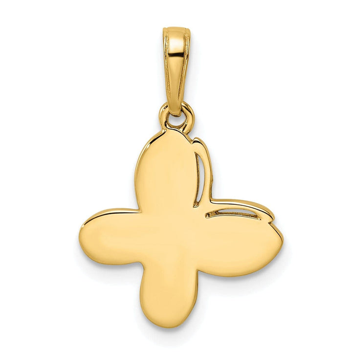 Lovely Rita's Pendants & Charms 14k Yellow Gold and White Rhodium Flat Back Casted Solid Polished Finish Diamond-cut Fancy Butterfly Charm Pendant