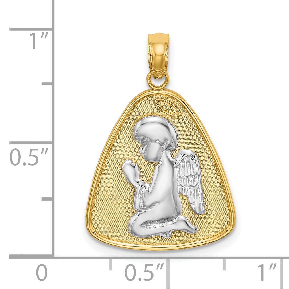 Lovely Rita's Pendants & Charms 14K Yellow Gold Angel Praying with Halo On Triangle Disc Pendant