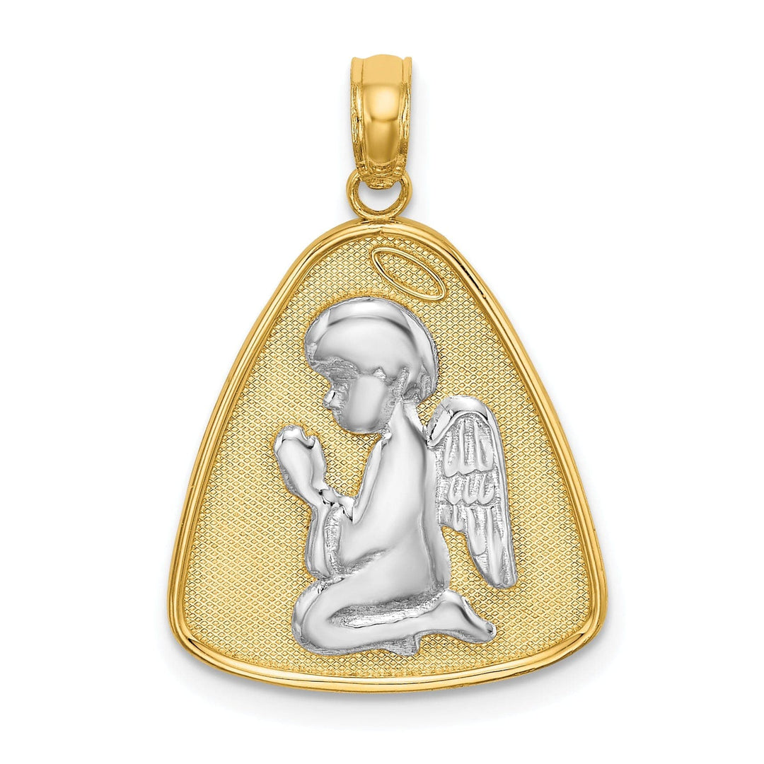 Lovely Rita's Pendants & Charms 14K Yellow Gold Angel Praying with Halo On Triangle Disc Pendant