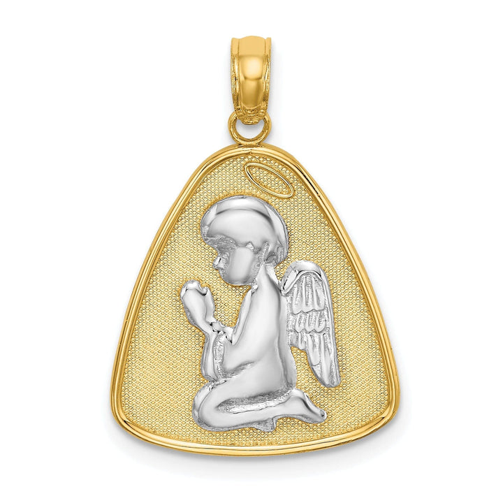 Lovely Rita's Pendants & Charms 14K Yellow Gold Angel Praying with Halo On Triangle Disc Pendant
