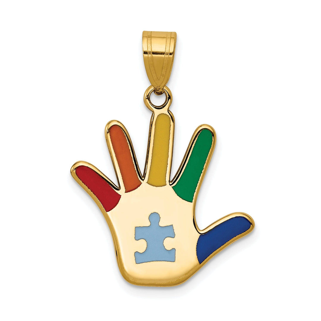 Lovely Rita's Pendants & Charms 14k Yellow Gold Autism Puzzle Handprint Charm