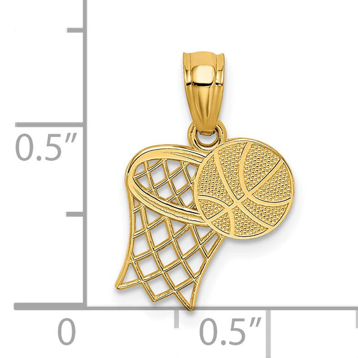 Lovely Rita's Pendants & Charms 14k Yellow Gold Basketball and Hoop Pendant
