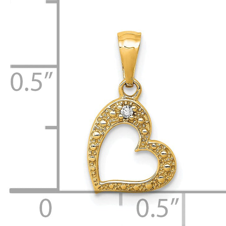 Lovely Rita's Pendants & Charms 14k Yellow Gold Beaded Textured Polished Finish 01ct. Diamond Slanted Heart Shape Design Pendant